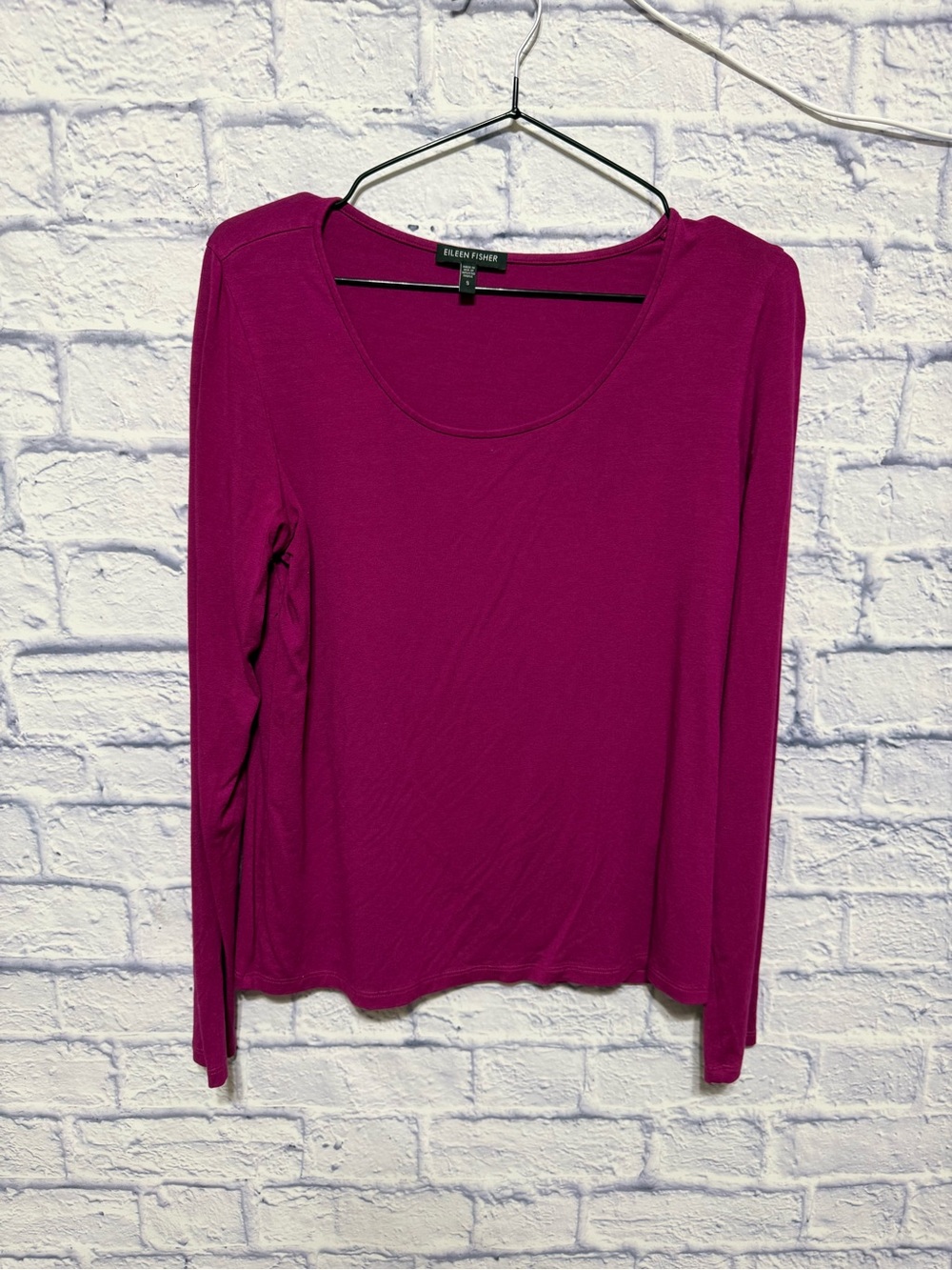 Eileen fisher rayon/lycra stretch long sleeve jersey shirt top size small magen